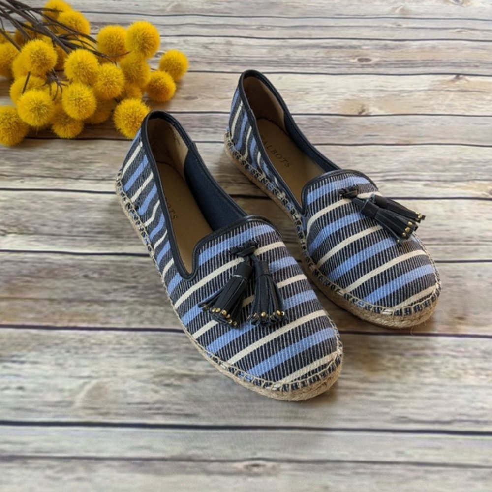 New Talbots Ivy Striped Espadrille Tassel Loafers - Picture 2 of 16